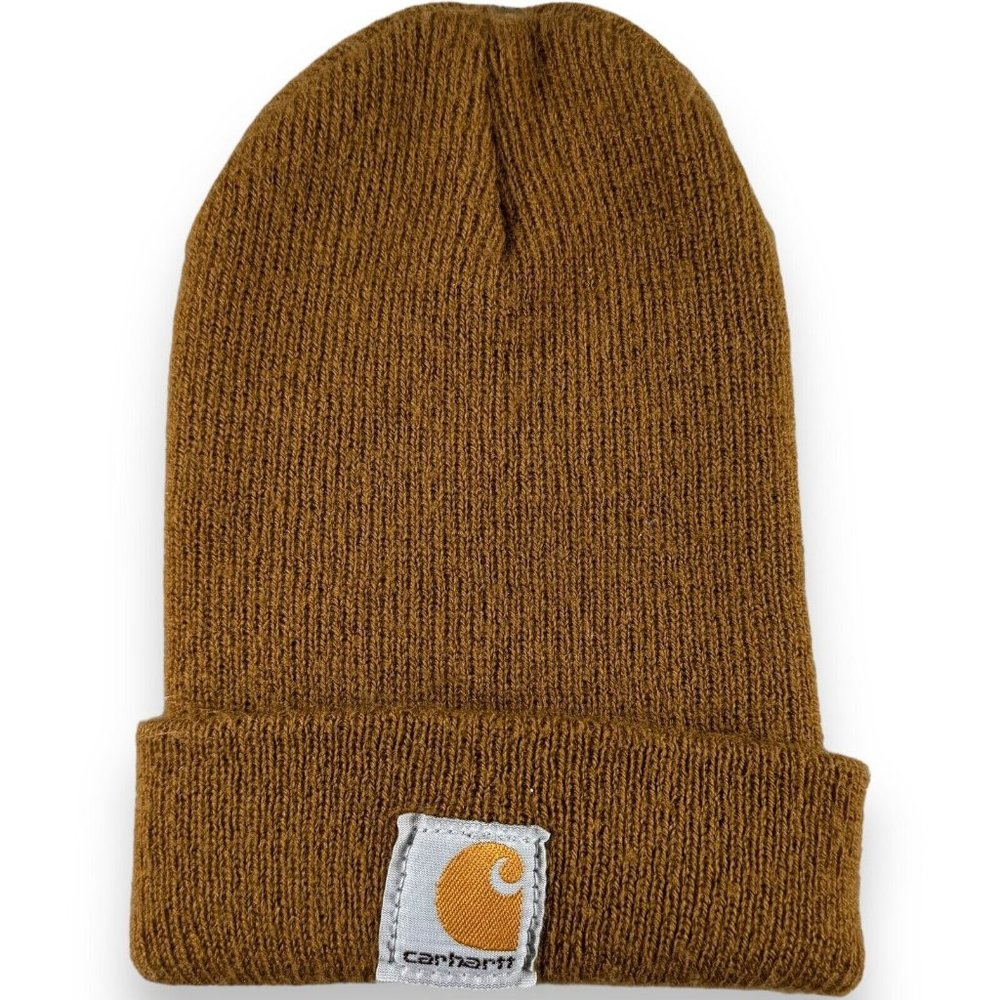 Carhartt Brown Knit Cuffed Beanie Hat Unisex Winter Fits Small Child Toddler